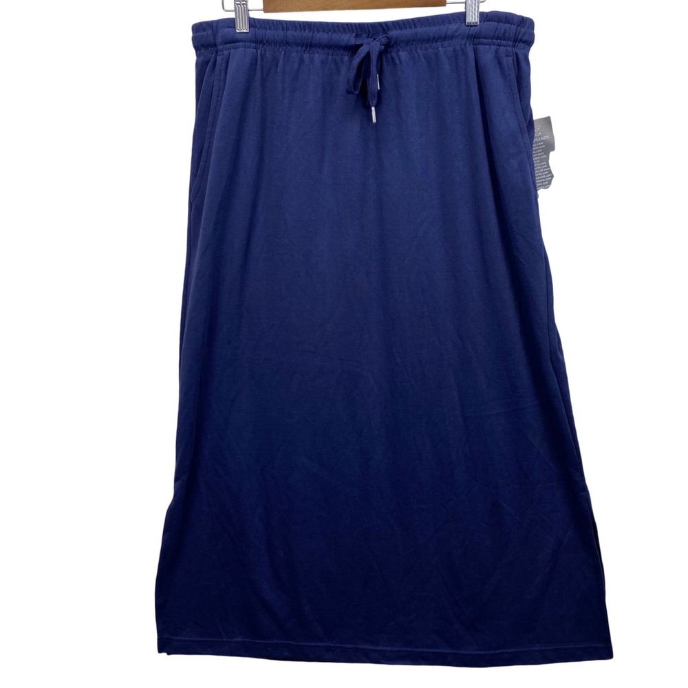 Woman Within Knit Skirt Womens L 18/20 Petite Navy Blue Drawstring Pockets NWOT